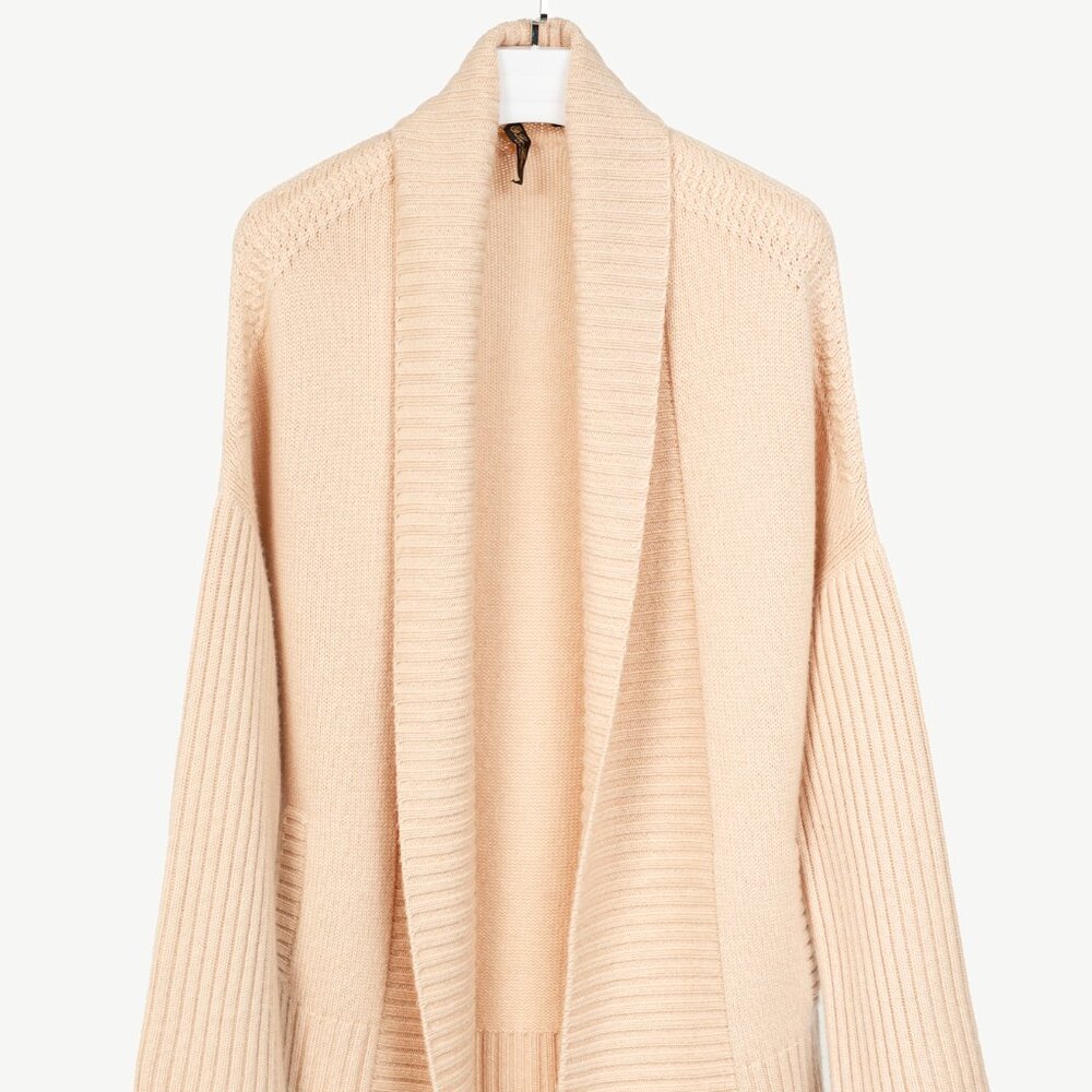 Loro Piana Cream Cashmere Open-Front Shawl Cardigan